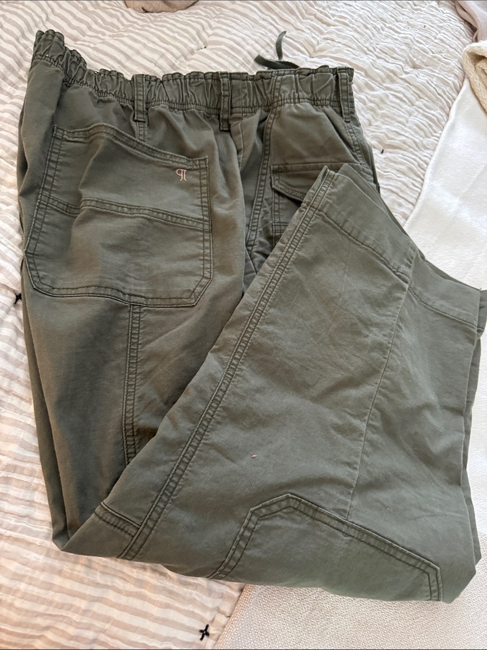 Pilcro Olive Green Utility Cargo Pants with Elastic Waist